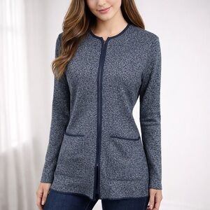 Nicole Miller Zip-Up Cotton Blend Marled Cardigan Sz- S Normcore Preppy Teacher